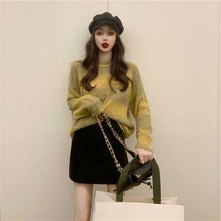 Striped Sweater / High Waist Mini Skirt / Set