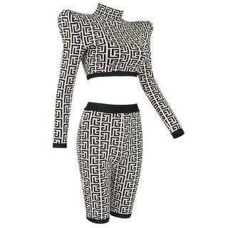 Set: Long-sleeve Pattern Top + Shorts