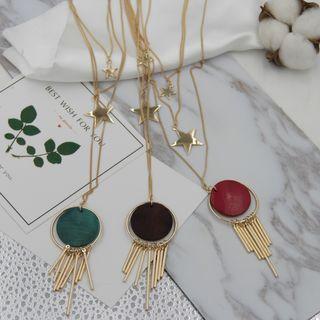 Alloy Star Wooden Disc Pendant Layered Necklace As Shown In Figure - One Size