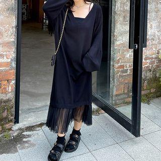 Mesh Panel Midi Knit Dress