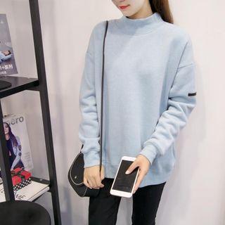 Plain Mock-neck Fleece-lined Sweatshirt