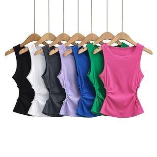 Ruched Plain Ribbed Crop Tank Top
