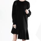 Asymmetric Ruffle Hem Long Sleeve Dress