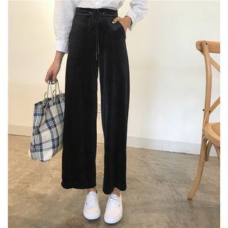 High-waist Velvet Loose-fit Wide-leg Pants