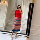 Print Crystal-pleat Midi Skirt Orange - One Size