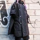 Hooded Padded Coat Fleece Lining - Black - One Size