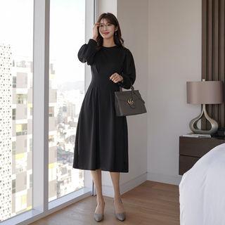 Puff-sleeve Pintuck-waist Dress