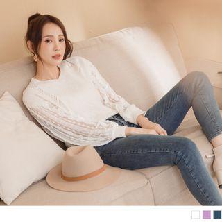 Lace Panel Plain Knit Top