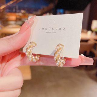 Faux Pearl Hoop Earring E4581 - 1 Pair - Gold - One Size