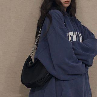 Chain Plain Zip Shoulder Bag Black - One Size