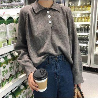 Plain Polo Sweater Gray - One Size