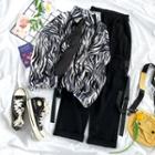 Zebra Print Shirt / Neck-tie / Wide-leg Cargo Pants