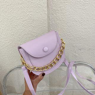 Faux Leather Chained Saddle Crossbody Bag