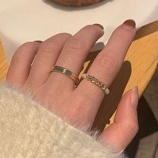 Set Of 2: Freshwater Pearl Alloy Ring Set Of 2 - Gold - One Size