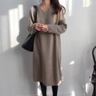 Plain Midi Knit Dress Brown - One Size