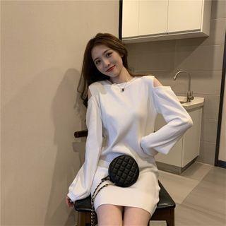 Long-sleeve Cold Shoulder Knit Mini Sheath Dress