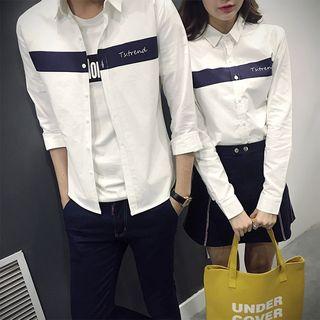 Long-sleeve Lettering Couple Shirt