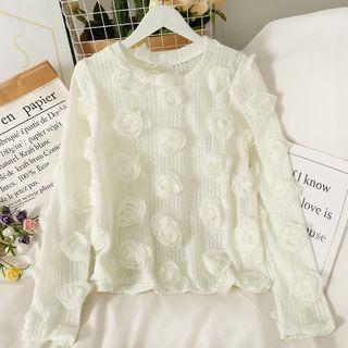 Rose-accent Slim-fit Light Knit Top