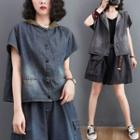 Short-sleeve Hooded Denim Jacket