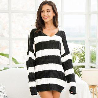 V Neck Striped Sweater