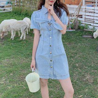 Short-sleeve Denim Mini Dress Denim Blue - One Size