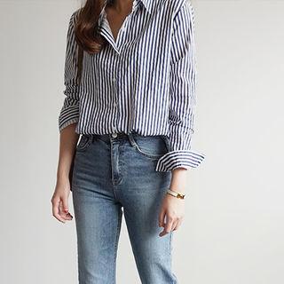 Tab Long-sleeve Stripe Shirt