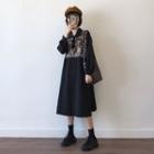 Printed Long-sleeve Midi Collared Dress As Shown In Figure - One Size