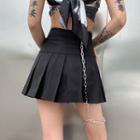 High-waist Chained Pleated Mini A-line Skirt