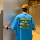 Elbow-sleeve Furry Lettering T-shirt