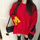 Loose-fit Embroidered Pullover Red - One Size