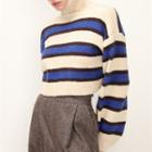 Turtle Neck Long Sleeve Striped Cropped Sweater