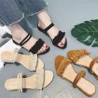 Faux Suede Ruffle Accent Low Heel Sandals