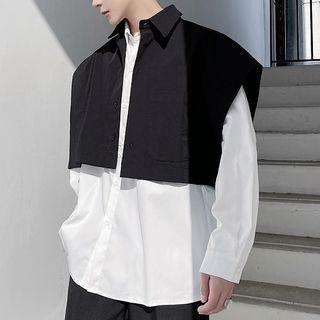 Cropped Collared Button Vest