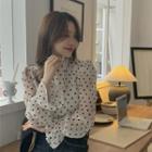 Long-sleeve Dotted Chiffon Blouse Dots - Off-white - One Size