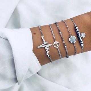 Set Of 5: Alloy Bracelet (assorted Designs) 01 - As Shown In Figure - One Size