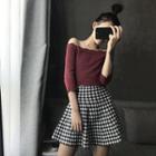 Plaid A-line Mini Knit Skirt