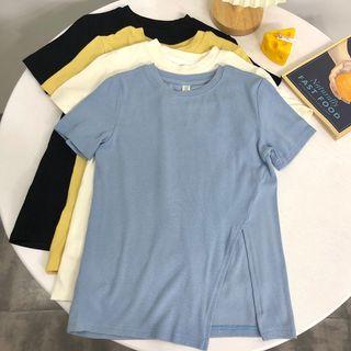 Short-sleeve Slit Asymmetrical Top