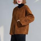 Dual-pocket Snap-buttoned Jacket Caramel - One Size