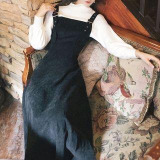 Set: Mock-turtleneck Sweater + Midi Corduroy Jumper Dress