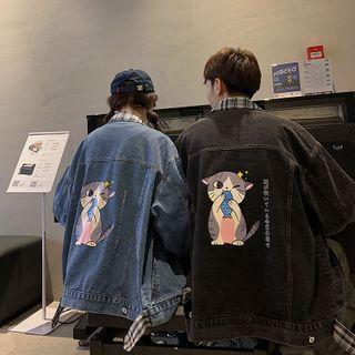 Couple Matching Printed Button Denim Jacket