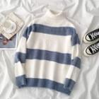 Turtleneck Striped Sweater Stripes - White & Blue - One Size