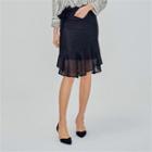 Tie-waist Ruffled-hem Perforated Skirt