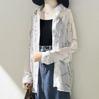 Long-sleeve Lettering Chiffon Shirt