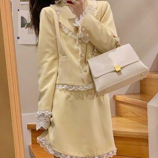 Lace Trim Blazer / A-line Skirt