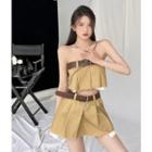 Belt-accent Tube Top / Frayed Skirt With Belt