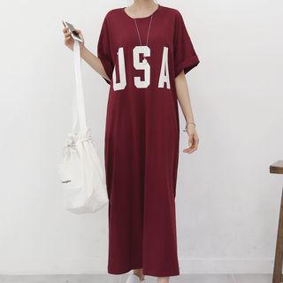 Usa Lettering Maxi T-shirt Dress