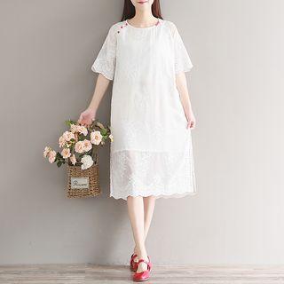 Side-slit Elbow-sleeve Lace Dress