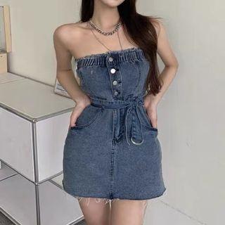 Denim Mini A-line Tube Dress