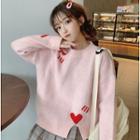 Heart Side-slit Sweater Pink - One Size