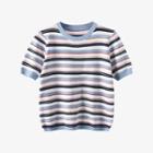 Short-sleeve Striped Knit Top Stripes - Ash Blue & White - One Size
